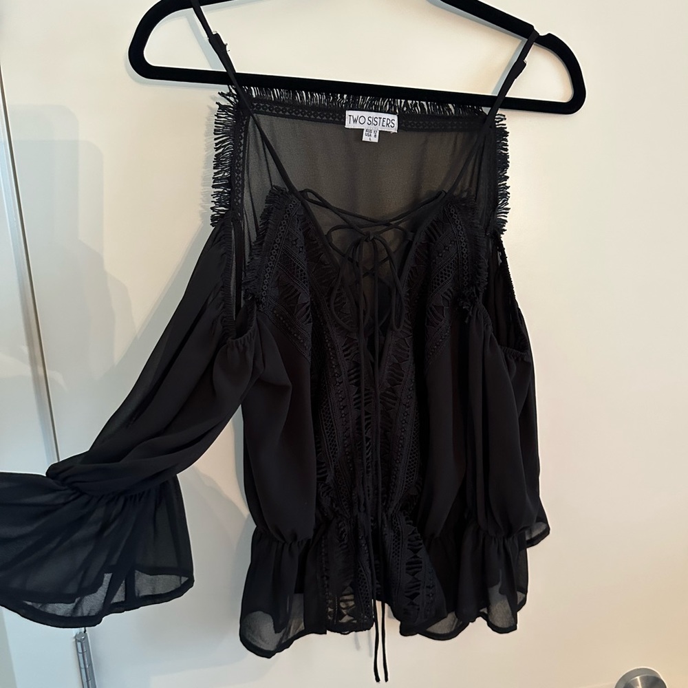 Black see through boutique blouse off shoulder